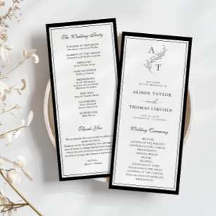 Carte de programme de mariage pour monogramme de f