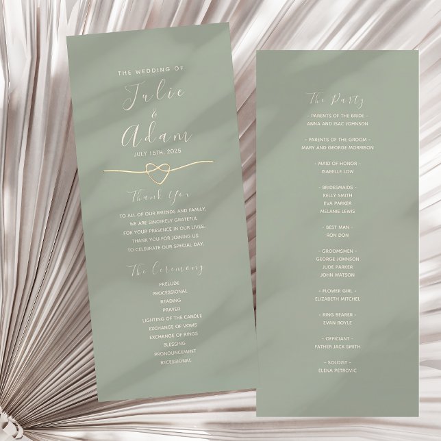Carte de programme de mariage vert sauge moderne (Créateur téléchargé)