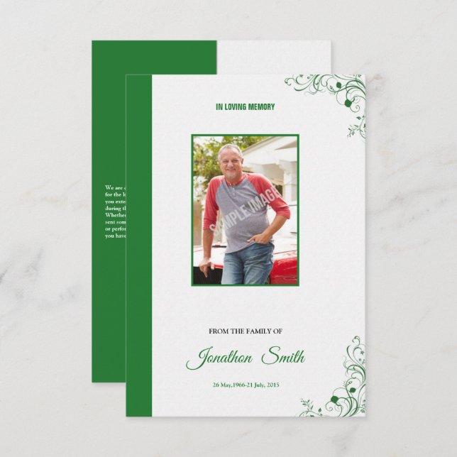 Carte de programme funèbre commémorative (Devant / Derrière)