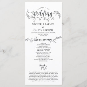 Carte de programme Mariage rustique dans la concep