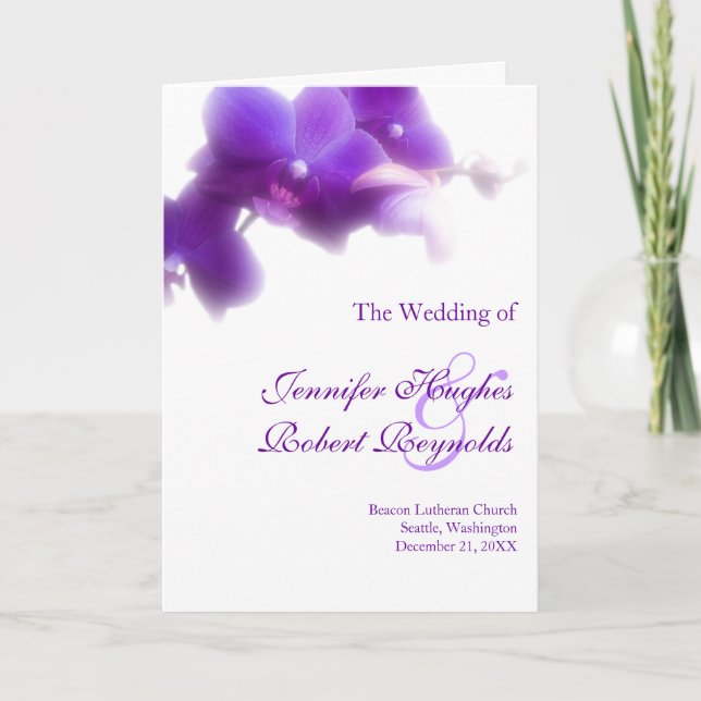 Carte de programme pourpre de mariage d'orchidée (Devant)