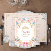 Carte de programme Quinceanera à poitrine rose cla