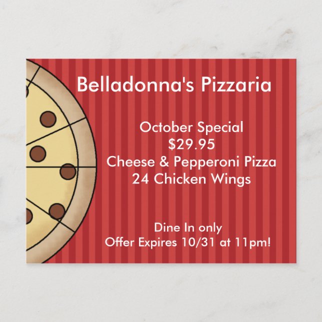 Carte de promo de carte postale de Pizzaria de (Devant)