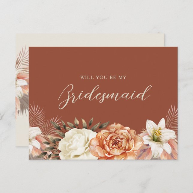 Carte de proposition Boho Fall Bridesmaid (Devant / Derrière)