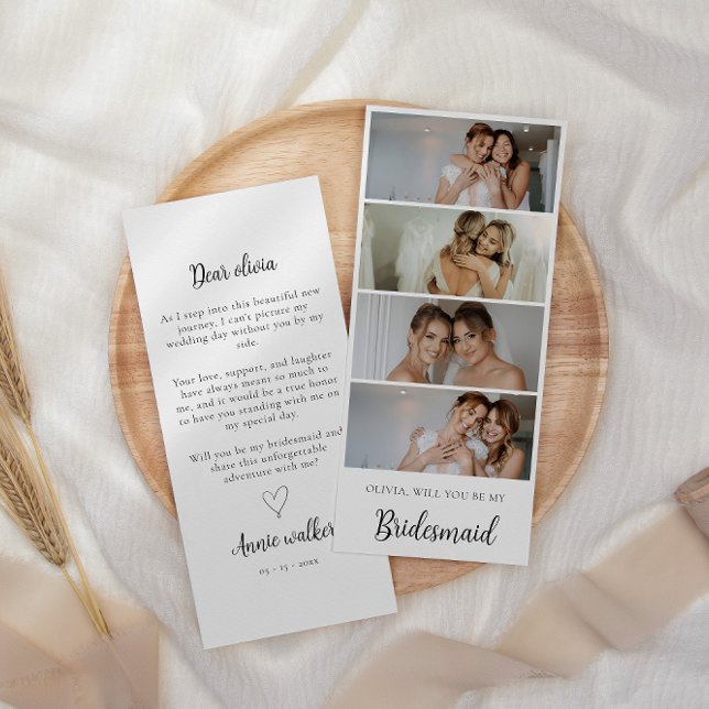 Carte de proposition Bridesmaid Photo Strip 4 phot (Bridesmaid Photo Strip 4 Pictures Proposal Card)
