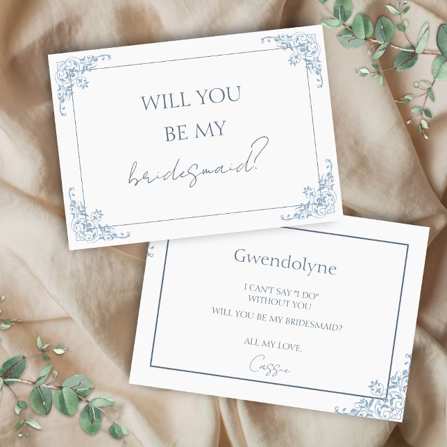 Carte de proposition Chic Blue et White Bridesmaid (Elegant blue and white shabby chic chinoiserie will you be my bridesmaid bridal proposal card)