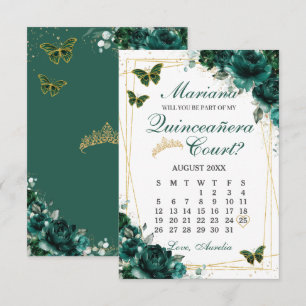 Carte de proposition de cour de Quinceanera vert é