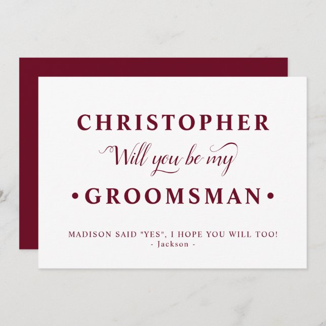 Carte de proposition de Groomsman Burgundy (Devant / Derrière)