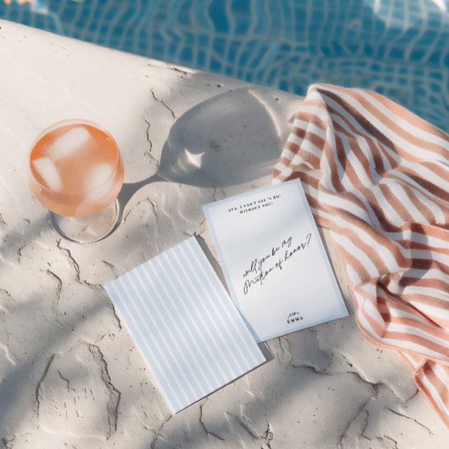 Carte de proposition Élégante de carte bleue Vinta (Elegant Vintage Blue Matron of Honor Proposal Card)