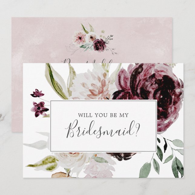 Carte de proposition Floral Romance Bridesmaid (Devant / Derrière)