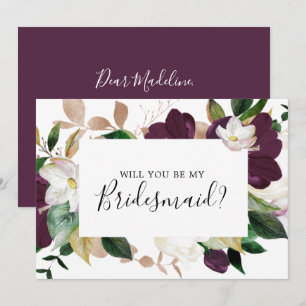 Carte de proposition Moody Purple Blooms Bridesmai