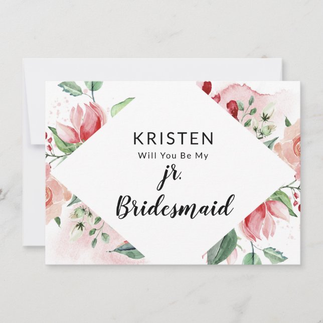 Carte de proposition Peach Watercolor Jr Bridesmai (Devant)