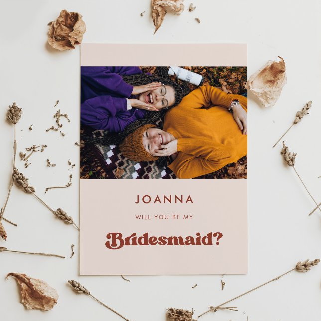 Carte de proposition Stylo retro pêche rose Brides (Créateur téléchargé)