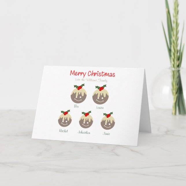 Carte de pudding de Noël de famille personnalisée (Devant)