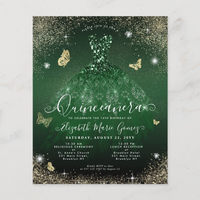 Carte de Quinceanera émeraude verte au budget (Devant)
