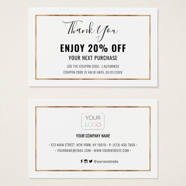 Carte de rabais Faux Gold Foil Effet Frame (Devant & derrière)
