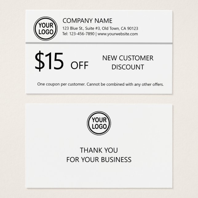 Carte de rabais pour les nouveaux clients (Devant & derrière)