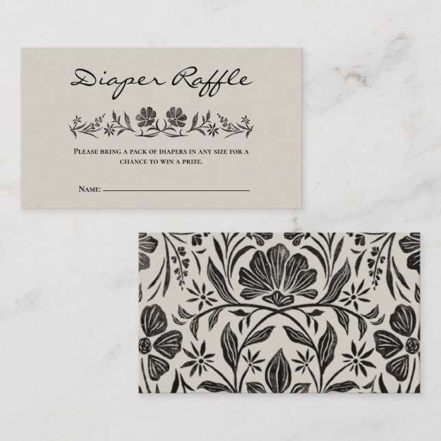 Carte de rabat à Baby shower floral noir (Devant / Derrière)