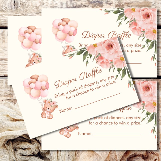 Carte de rabat mignonne Bear Balloon rose Fleur (Créateur téléchargé)