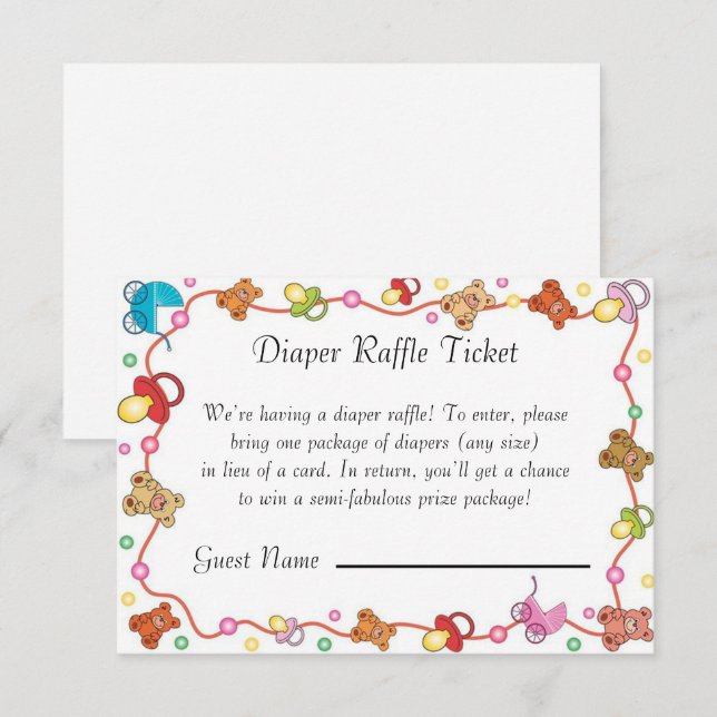 Carte de rabat pour couches de Baby shower pour bé (Devant / Derrière)