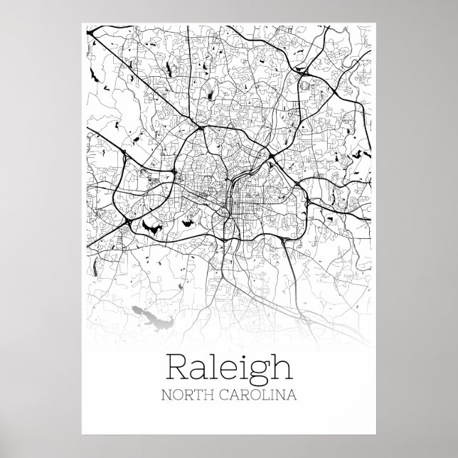 Carte de Raleigh - Caroline du Nord - Poster de ca (Devant)