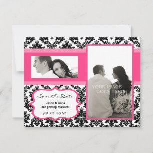 Carte de rappel 4x5 - Damassé noir et rose vif