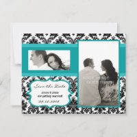 Carte de rappel 4x5 - Damassé noir et turquoise sa