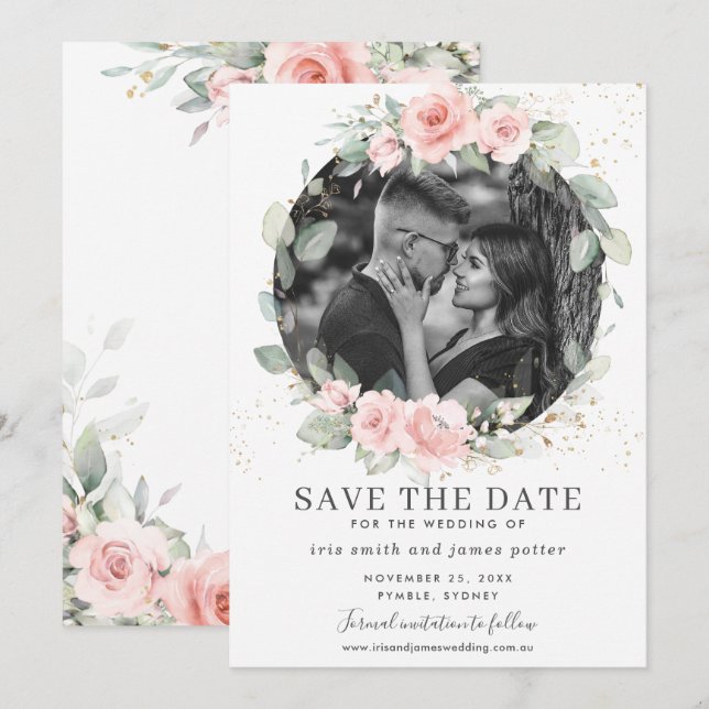 Carte de rappel chic rose floral pour photo (Devant / Derrière)