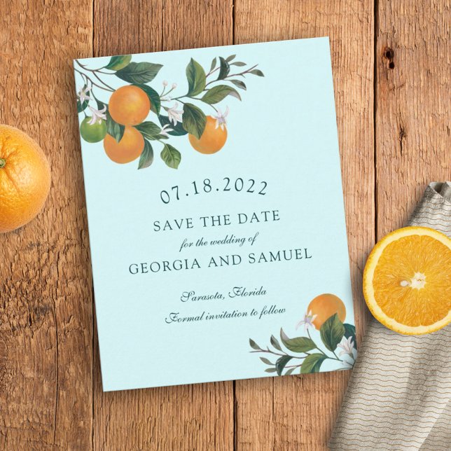 Carte de rappel de date de mariage avec des orange (Créateur téléchargé)
