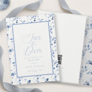 Carte de rappel de date de mariage en bleu poussié