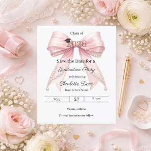 Carte de rappel de graduation perle à ruban rose