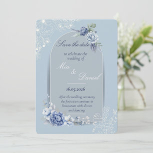 Carte de rappel de mariage à motif floral bleu pou