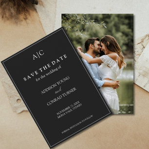 Carte de rappel de mariage avec monogramme noir et