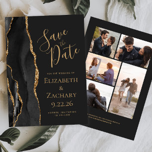 Carte de rappel de mariage élégante Black Gold Aga