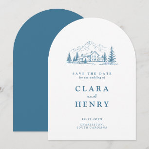 Carte de rappel de mariage hivernal Montagne Bleu 