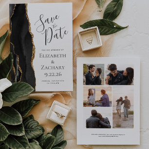 Carte de rappel de mariage moderne en agate noire 