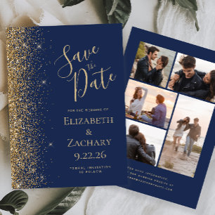 Carte de rappel de mariage Navy Blue Gold Glitter 