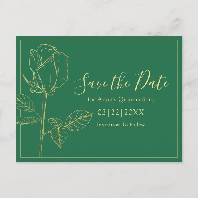 Carte de rappel de Quinceanera vert émeraude flora (Devant)