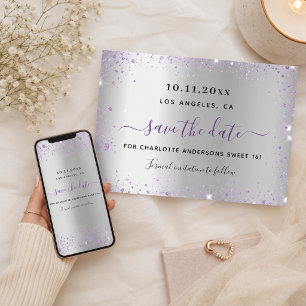 Carte de rappel pour un Sweet 16 argent lavande