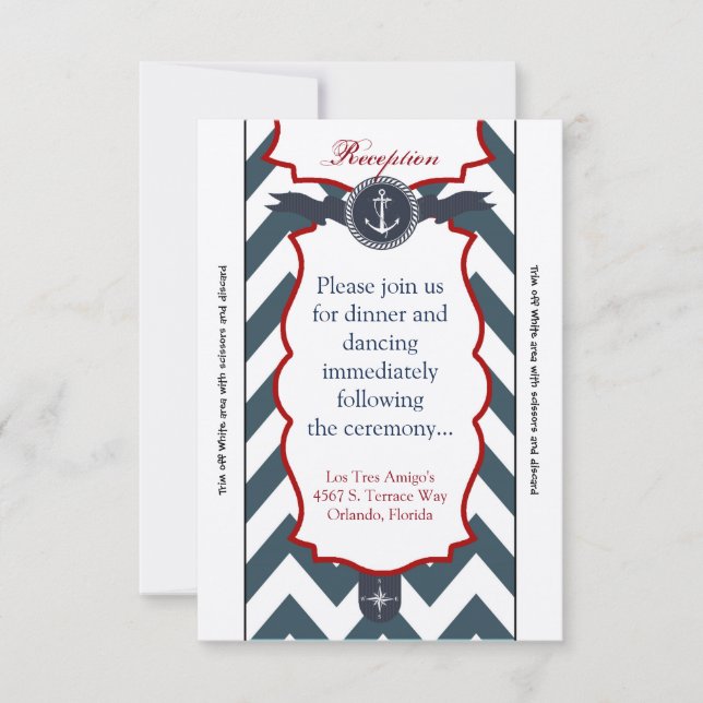 Carte de réception 3,5 x 7 Boussole Ancre marine O (Devant)