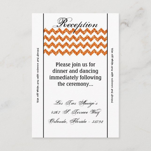Carte de réception 3,5x7 Orange Pailleté Chevron R (Devant)
