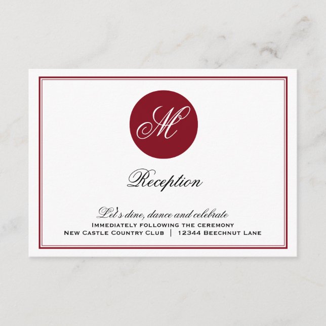Carte de réception à monogramme en écriture élégan (Devant)