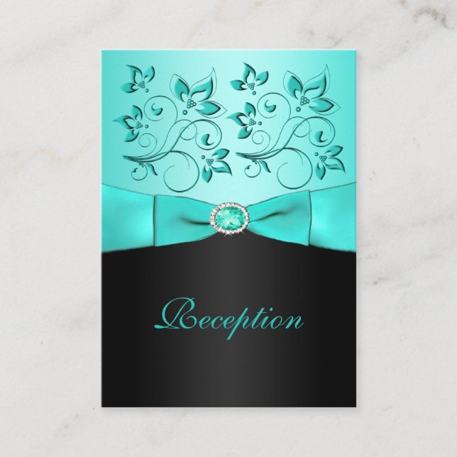 Carte de réception Aqua and Black Floral II (Devant)