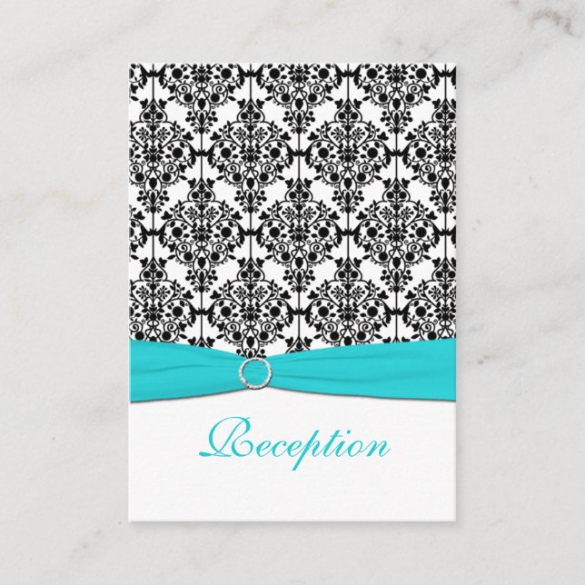 Carte de réception Aqua, White et Black Damask (Devant)