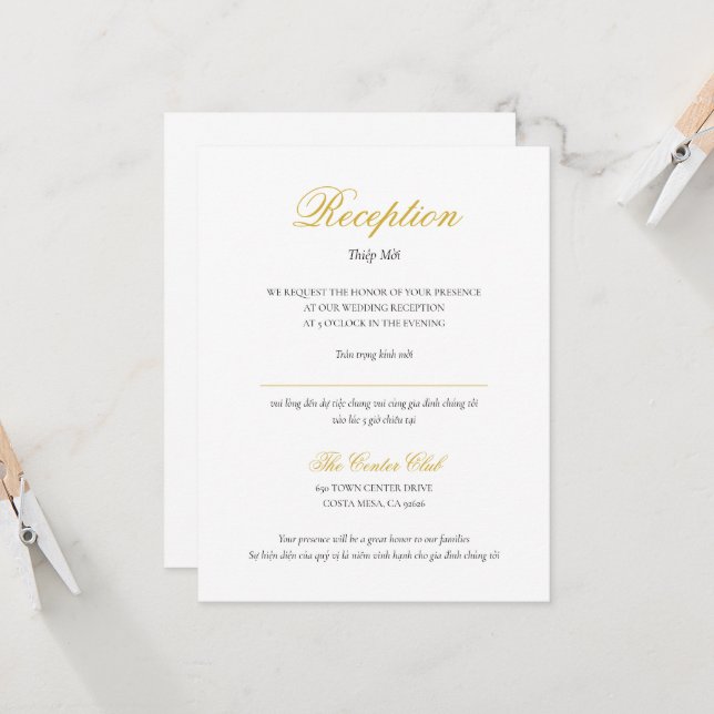 Carte de réception bilingue vietnamienne en script (Devant/Arrière en situation)