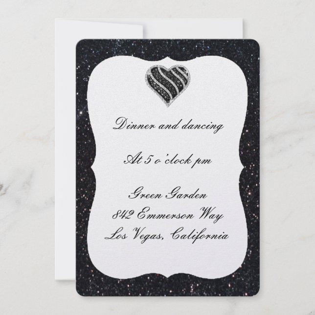 Carte de réception Black Heart Parties scintillant (Devant)
