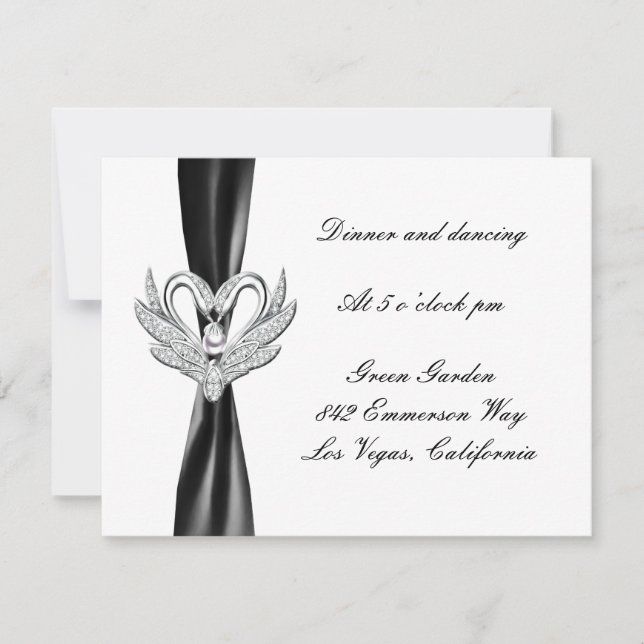 Carte de réception Black Ribbon Silver Swans (Devant)