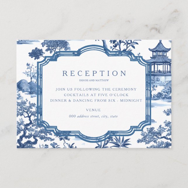 Carte de réception bleue Chinoiserie (Devant)