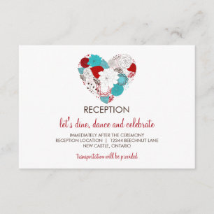 Carte de réception Cœur Floral Fantaisiste Bleu et