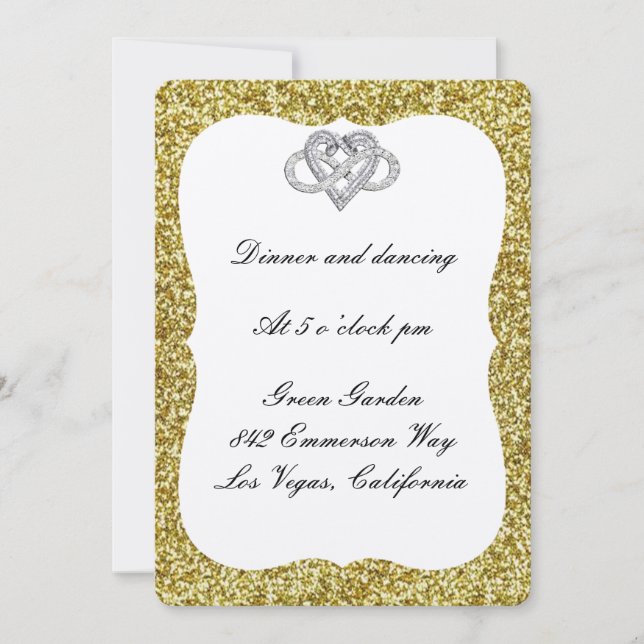 Carte de réception Coeur Gold Parties scintillant  (Devant)